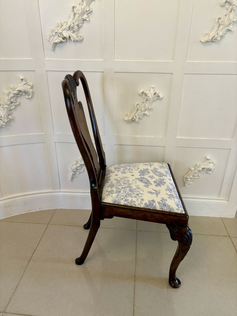 Superb Quality Set of 6 Antique Victorian Carved Burr Walnut Dining Chairs - Image 5